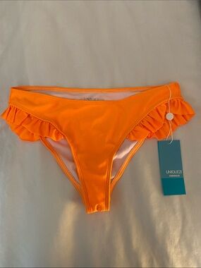 Unique21 Neon Orange Cheeky Ruffled Bikini Bottom